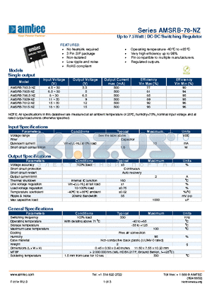 AMSRB-7809-NZ datasheet - Up to 7.5Watt | DC-DC Switching Regulator