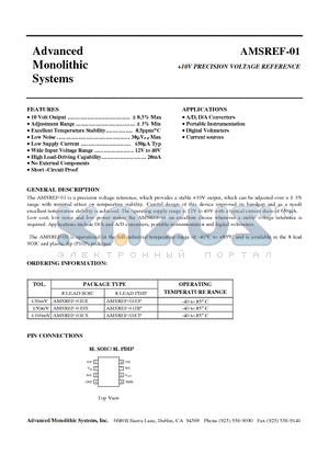 AMSREF-01EP datasheet - 10V PRECISION VOLTAGE REFERENCE