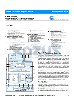 CY8C24223A datasheet - PSoC Mixed-Signal Array