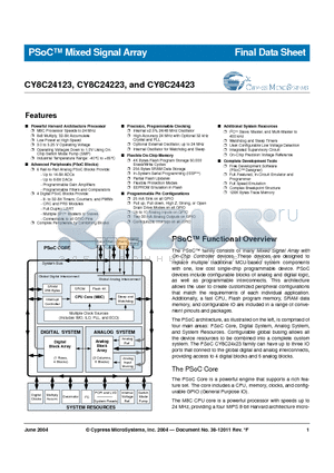 CY8C24123 datasheet - PSoC Mixed Signal Array