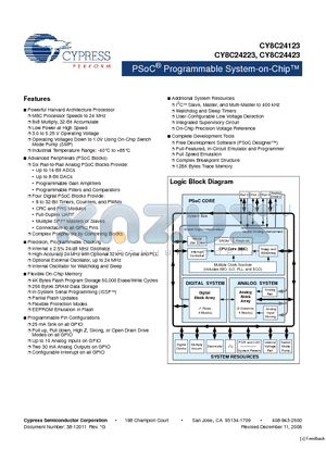 CY8C24123 datasheet - PSoC^ Programmable System-on-Chip
