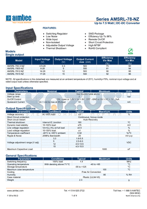 AMSRL-7815-NZ datasheet - Up to 7.5 Watt | DC-DC Converter