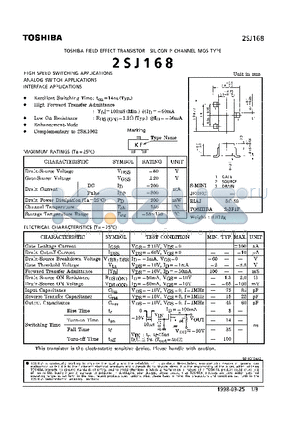2SJ168 datasheet - P CHANNEL MOS TYPE (HIGH SPEED SWITCHING, ANALOG SWITCH, INTERFACE APPLICATIONS)