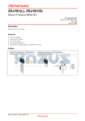 2SJ181S datasheet - Silicon P Channel MOS FET