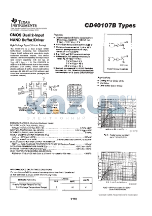 CD40107BF3A datasheet - CMOS DUAL 2-INPUT NAND BUFFER/DRIVER