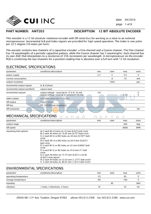 AMT203-4000 datasheet - 12 BIT ABSOLUTE ENCODER