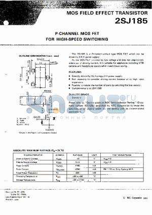 2SJ185 datasheet - P-CHANNEL MOS FET FOR HIGH SPEED SWITCHING