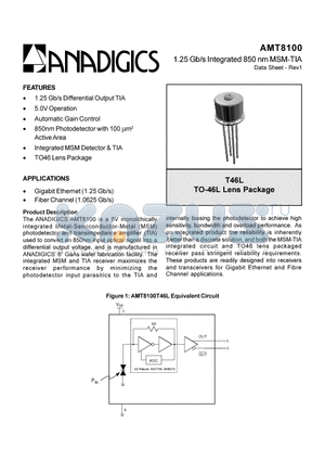 AMT8100 datasheet - 1.25Gb/s Integrated 850nm MSM-TIA