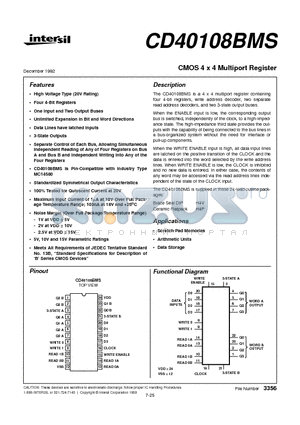 CD40108 datasheet - CMOS 4 x 4 Multiport Register