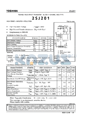 2SJ201 datasheet - P CHANNEL MOS TYPE (HIGH POWER AMPLIFIER APPLICATIONS)