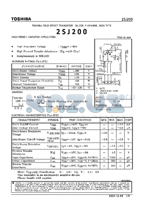 2SJ200 datasheet - P CHANNEL MOS TYPE (HIGH POWER AMPLIFIER APPLICATION)