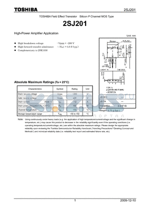 2SJ201 datasheet - High-Power Amplifier Application