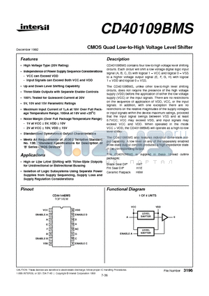 CD40109BMS datasheet - CMOS Quad Low-to-High Voltage Level Shifter