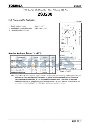 2SJ200 datasheet - High Power Amplifier Application