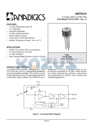 AMT8310T46L datasheet - 2.5 Gb/s 850 nm PIN-TIA