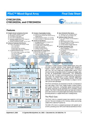 CY8C24423A-24LFXI datasheet - PSoC Mixed-Signal Array