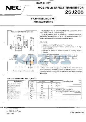 2SJ205 datasheet - P-CHANNEL MOS FET FOR SWITCHING
