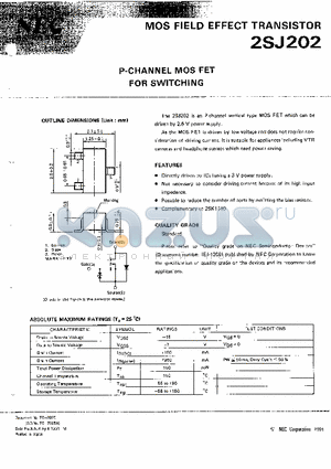 2SJ202 datasheet - P-CHANNEL MOS FET FOR SWITCHING