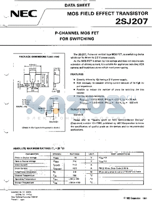 2SJ207 datasheet - P-CHANNEL MOS FET FOR SWITCHING
