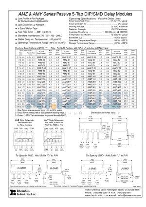AMZ-1001 datasheet - AMZ & AMY Series Passive 5-Tap DIP/SMD Delay Modules