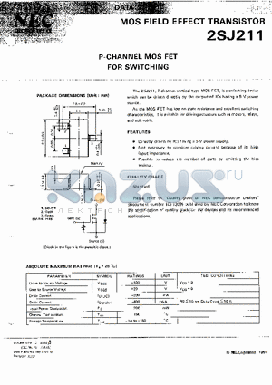 2SJ211 datasheet - P-CHANNEL MOS FET FOR SWITCHING