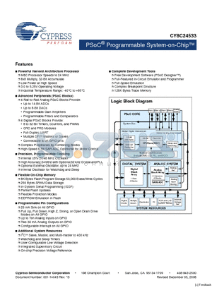 CY8C24533-24PVXI datasheet - PSoC^ Programmable System-on-Chip