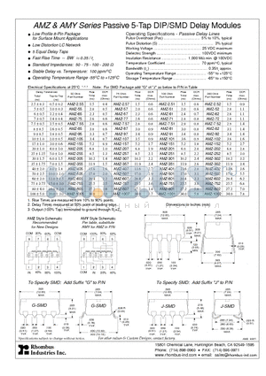 AMZ-252 datasheet - AMZ & AMY Series Passive 5-Tap DIP/SMD Delay Modules