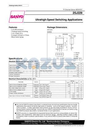 2SJ229 datasheet - Ultrahigh-Speed Switching Applications