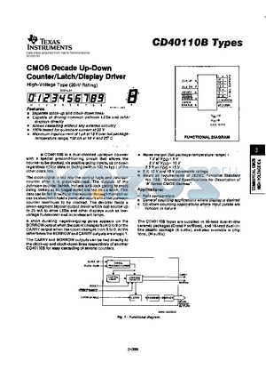 CD40110 datasheet - CMOS DECADE UP-DOWN COUNTER/LATCH/DISPLAY DRIVER