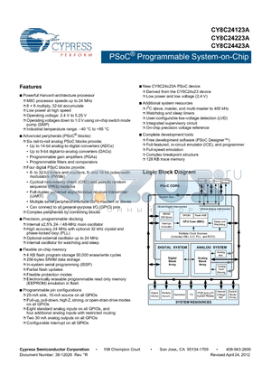 CY8C24423A-24SXIT datasheet - PSoC^ Programmable System-on-Chip