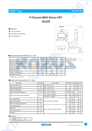 2SJ287 datasheet - P-Channel MOS Silicon FET