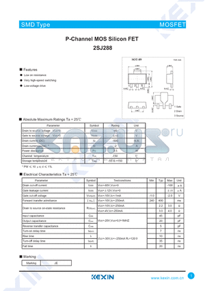 2SJ288 datasheet - P-Channel MOS Silicon FET