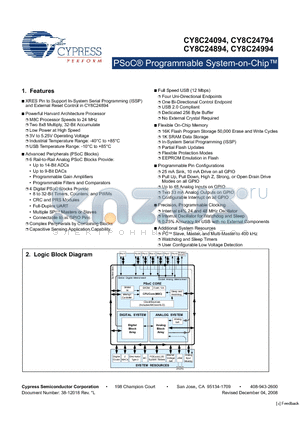 CY8C24994 datasheet - PSoC^ Programmable System-on-Chip