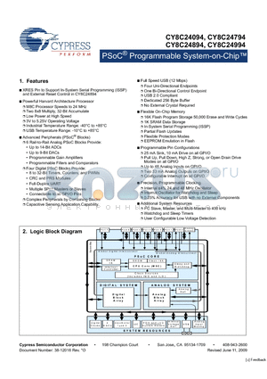 CY8C24994-24LTXI datasheet - PSoC Programmable System-on-Chip