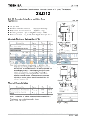 2SJ312 datasheet - DC−DC Converter, Relay Drive and Motor Drive Applications