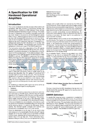 AN-1698 datasheet - A Specification for EMI Hardened Operational Amplifiers