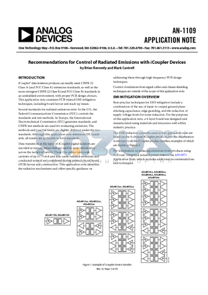 AN-1109 datasheet - Recommendations for Control of Radiated Emissions with iCoupler Devices