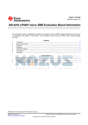 AN-2244 datasheet - AN-2244 LP5907 micro SMD Evaluation Board Information