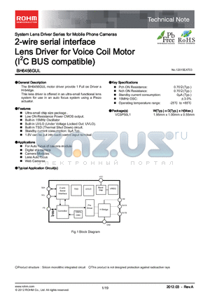 BH6456GUL_12 datasheet - System Lens Driver Series for Mobile Phone Cameras 2-wire serial interface Lens Driver for Voice Coil Motor(I2C BUS compatible)
