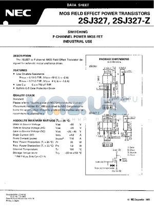 2SJ327 datasheet - SWITCHING P-CHANNEL POWER MOS FET INDUSTRIAL USE