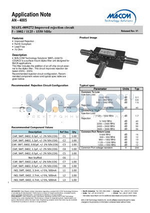 AN-4005 datasheet - MAFL-009272 Improved rejection circuit 5 - 1002 / 1125 - 1550 MHz
