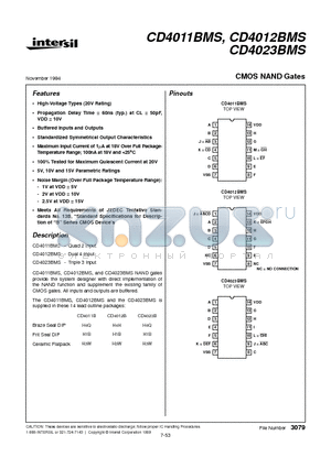 CD4011BMS datasheet - CMOS NAND Gates