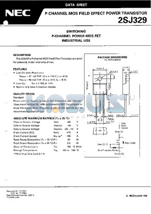 2SJ329 datasheet - SWITCHING P-CHANNEL POWER MOS FET INDUSTRIAL USE