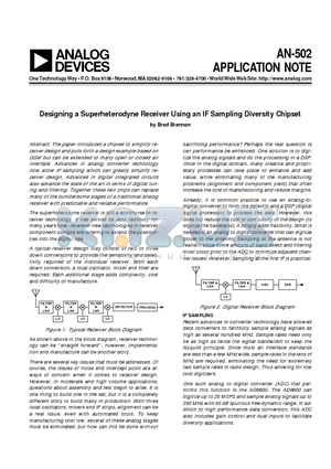 AN-502 datasheet - Designing a Superheterodyne Receiver Using an IF Sampling Diversity Chipset