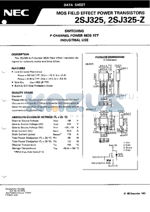 2SJ325 datasheet - SWITCHING P-CHANNEL POWER MOS FET INDUSTRIAL USE