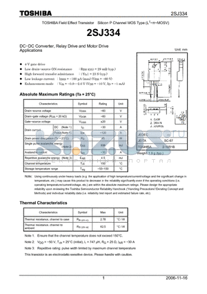 2SJ334 datasheet - DC−DC Converter, Relay Drive and Motor Drive Applications