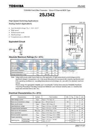 2SJ342 datasheet - High Speed Switching, Analog Switch Applications