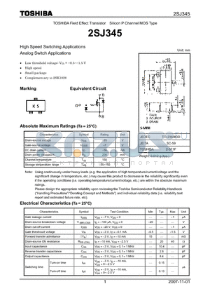 2SJ345 datasheet - High Speed Switching Applications