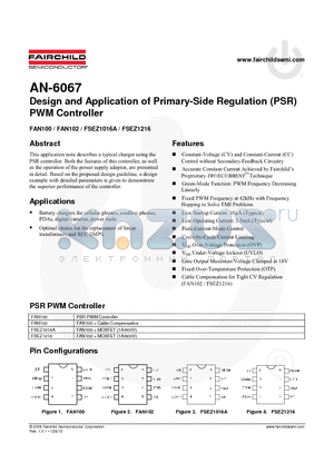 AN-6067 datasheet - Design and Application of Primary-Side Regulation (PSR) PWM Controller