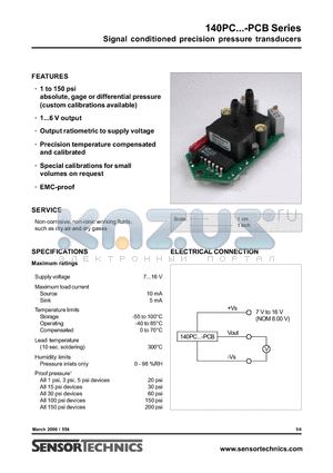 143PC03D-PCB datasheet - Signal conditioned precision pressure transducers